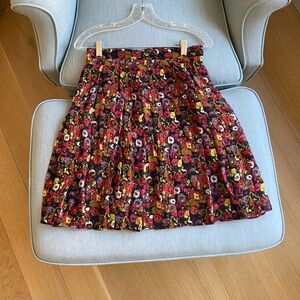 Ann Taylor Red and Brown Skater Skirt Knee-Length Pleated